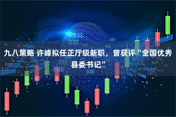 九八策略 许峰拟任正厅级新职，曾获评“全国优秀县委书记”